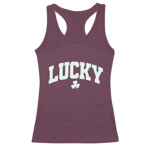 Retro Lucky Racerback Tank Top St Patricks Day Irish Shamrock Varsity TS10 Maroon Print Your Wear
