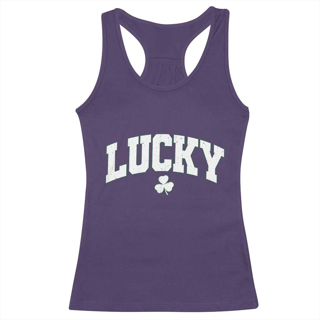 Retro Lucky Racerback Tank Top St Patricks Day Irish Shamrock Varsity TS10 Purple Print Your Wear