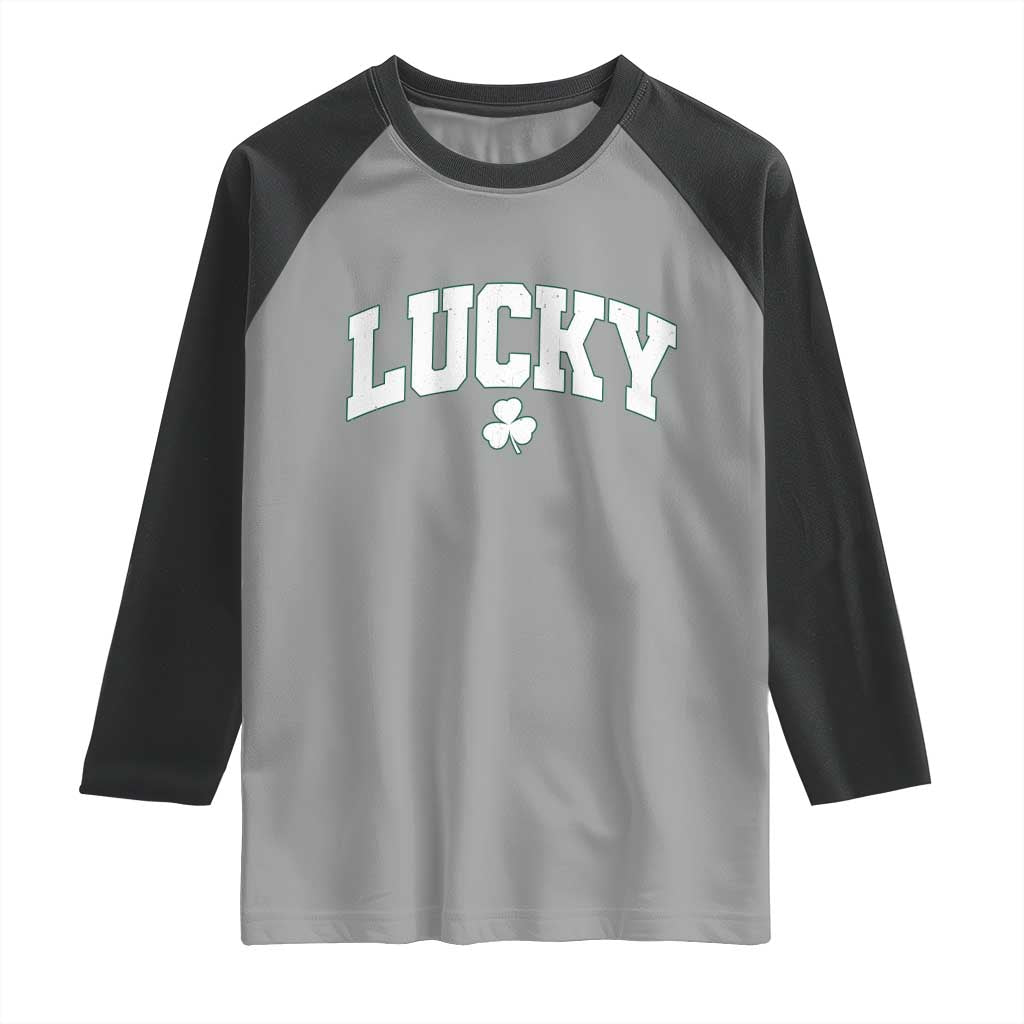 Retro Lucky Raglan Shirt St Patricks Day Irish Shamrock Varsity TS10 Sport Gray Black Print Your Wear