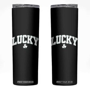 Retro Lucky Skinny Tumbler St Patricks Day Irish Shamrock Varsity TS10 Black Print Your Wear