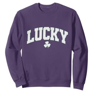 Retro Lucky Sweatshirt St Patricks Day Irish Shamrock Varsity TS10 Purple Print Your Wear