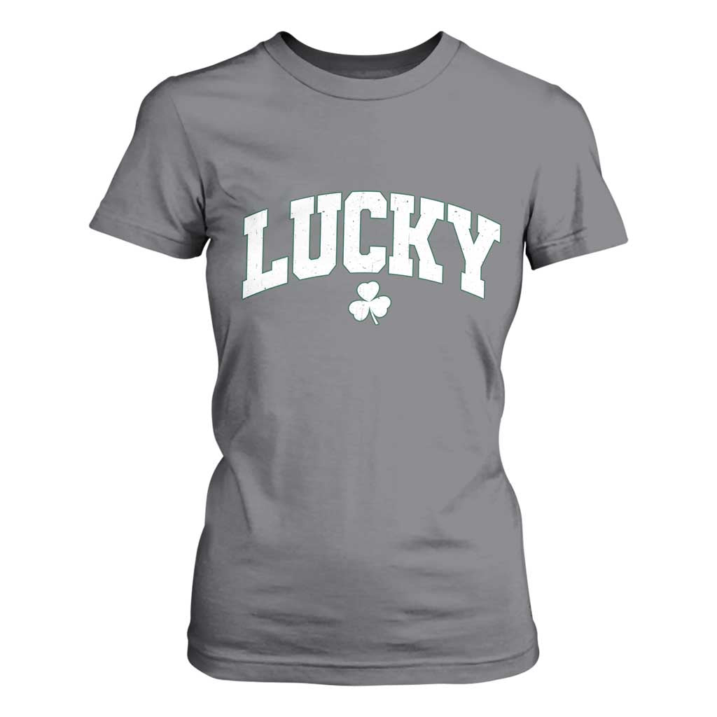 Retro Lucky T Shirt For Women St Patricks Day Irish Shamrock Varsity TS10 Charcoal Print Your Wear