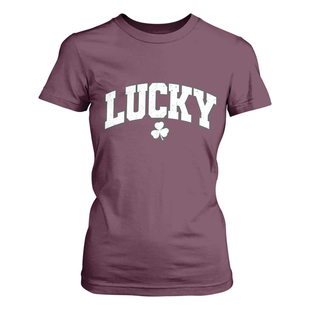Retro Lucky T Shirt For Women St Patricks Day Irish Shamrock Varsity TS10 Maroon Print Your Wear