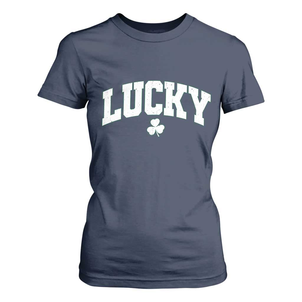 Retro Lucky T Shirt For Women St Patricks Day Irish Shamrock Varsity TS10 Navy Print Your Wear