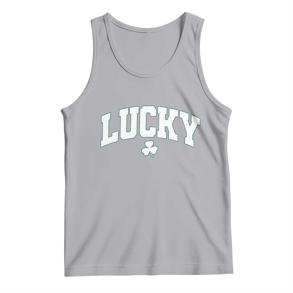 Retro Lucky Tank Top St Patricks Day Irish Shamrock Varsity TS10 Athletic Heather Print Your Wear