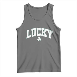 Retro Lucky Tank Top St Patricks Day Irish Shamrock Varsity TS10 Black Heather Print Your Wear