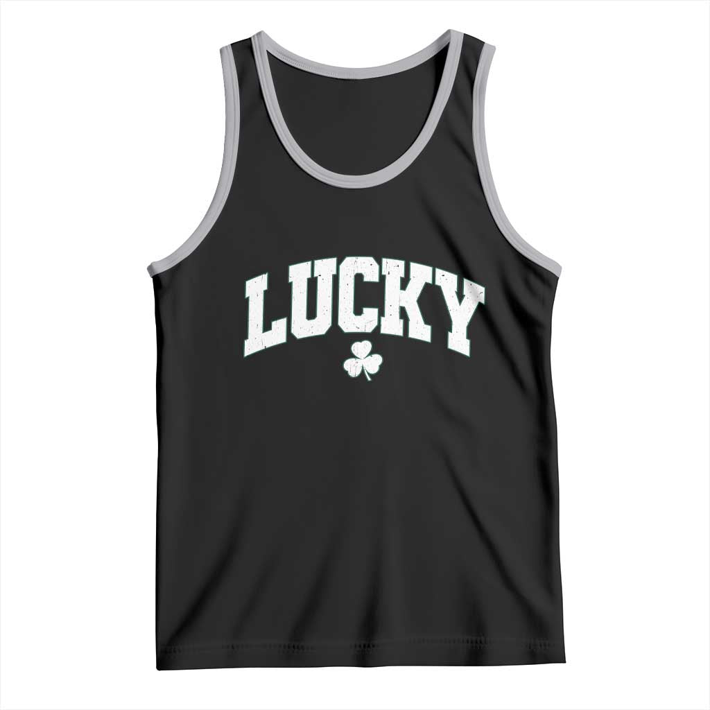 Retro Lucky Tank Top St Patricks Day Irish Shamrock Varsity TS10 Black Athletic Heather Print Your Wear