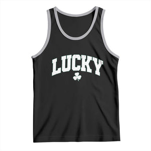 Retro Lucky Tank Top St Patricks Day Irish Shamrock Varsity TS10 Black Athletic Heather Print Your Wear