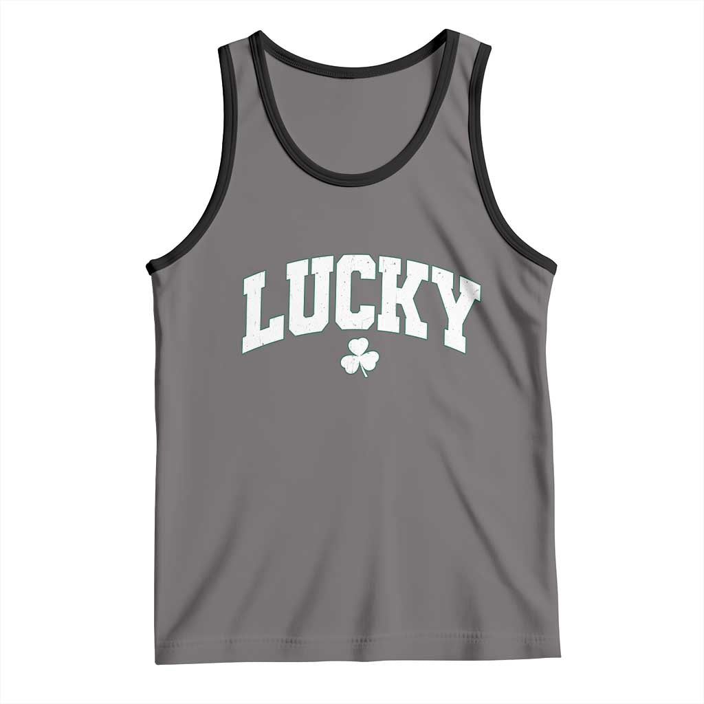 Retro Lucky Tank Top St Patricks Day Irish Shamrock Varsity TS10 Deep Heather Black Print Your Wear