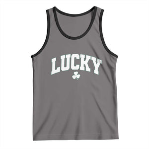 Retro Lucky Tank Top St Patricks Day Irish Shamrock Varsity TS10 Deep Heather Black Print Your Wear