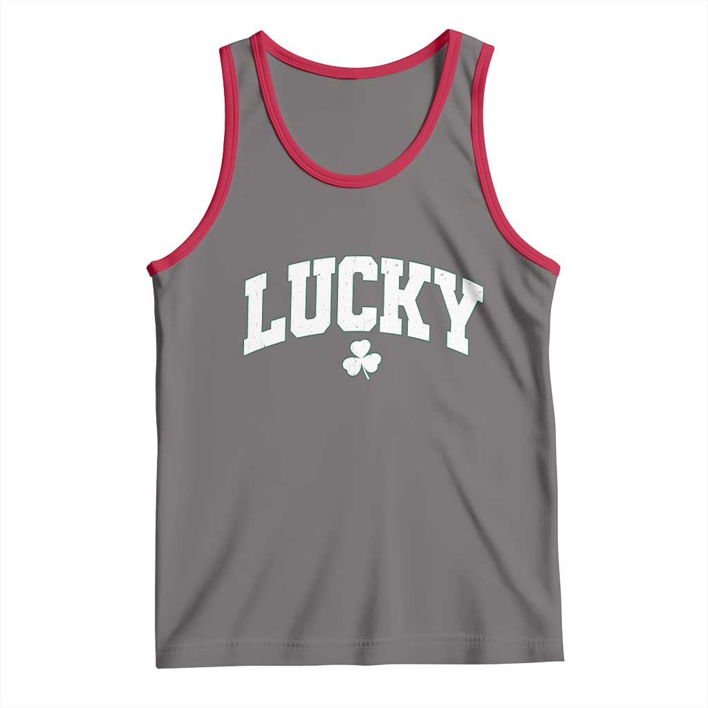 Retro Lucky Tank Top St Patricks Day Irish Shamrock Varsity TS10 Deep Heather Red Print Your Wear