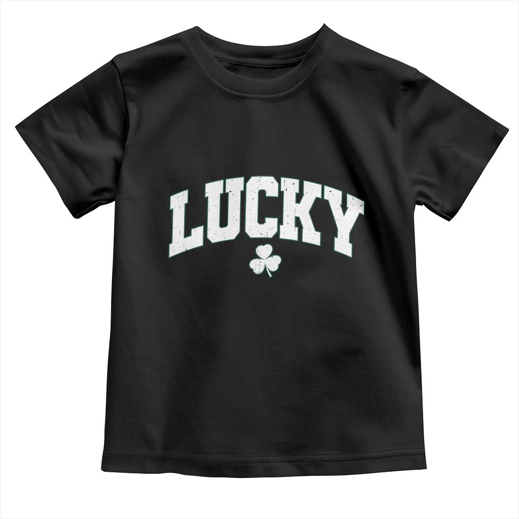 Retro Lucky Toddler T Shirt St Patricks Day Irish Shamrock Varsity TS10 Black Print Your Wear