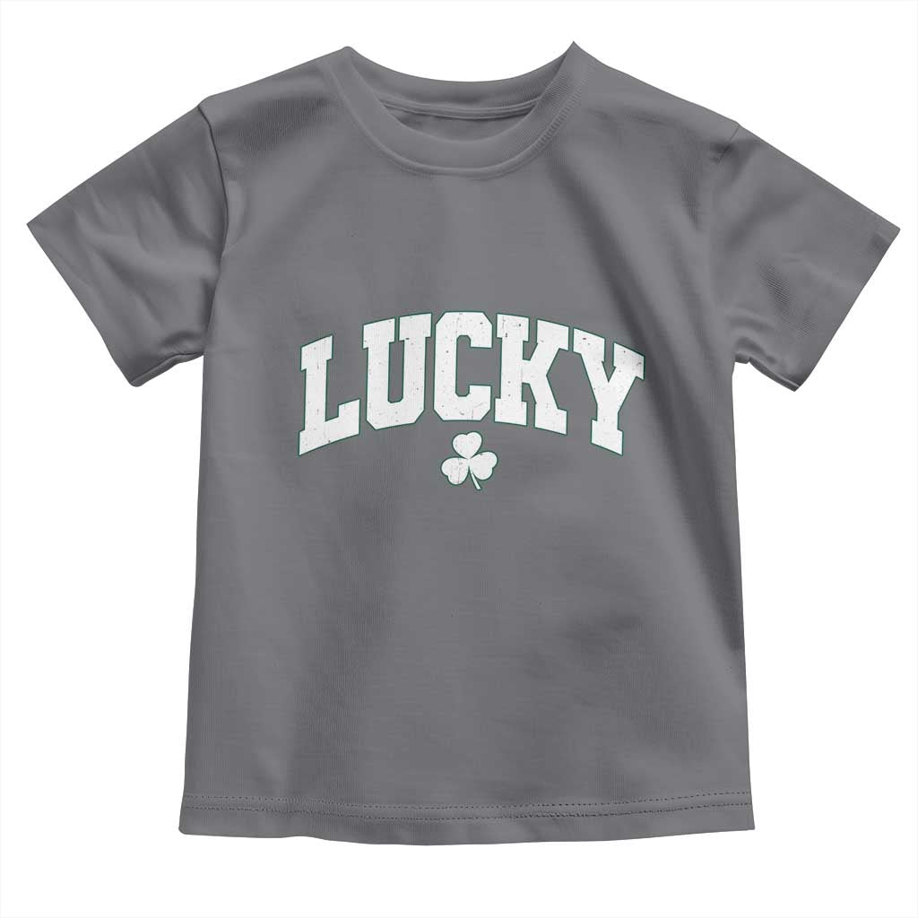 Retro Lucky Toddler T Shirt St Patricks Day Irish Shamrock Varsity TS10 Charcoal Print Your Wear