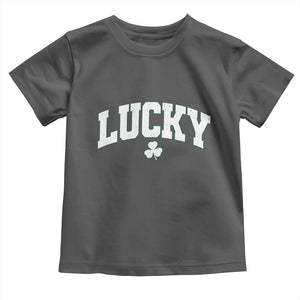 Retro Lucky Toddler T Shirt St Patricks Day Irish Shamrock Varsity TS10 Dark Heather Print Your Wear