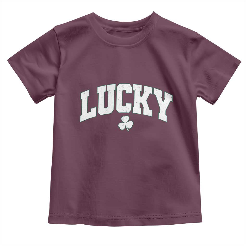 Retro Lucky Toddler T Shirt St Patricks Day Irish Shamrock Varsity TS10 Maroon Print Your Wear