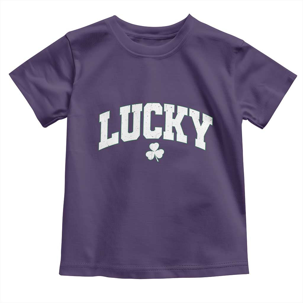 Retro Lucky Toddler T Shirt St Patricks Day Irish Shamrock Varsity TS10 Purple Print Your Wear