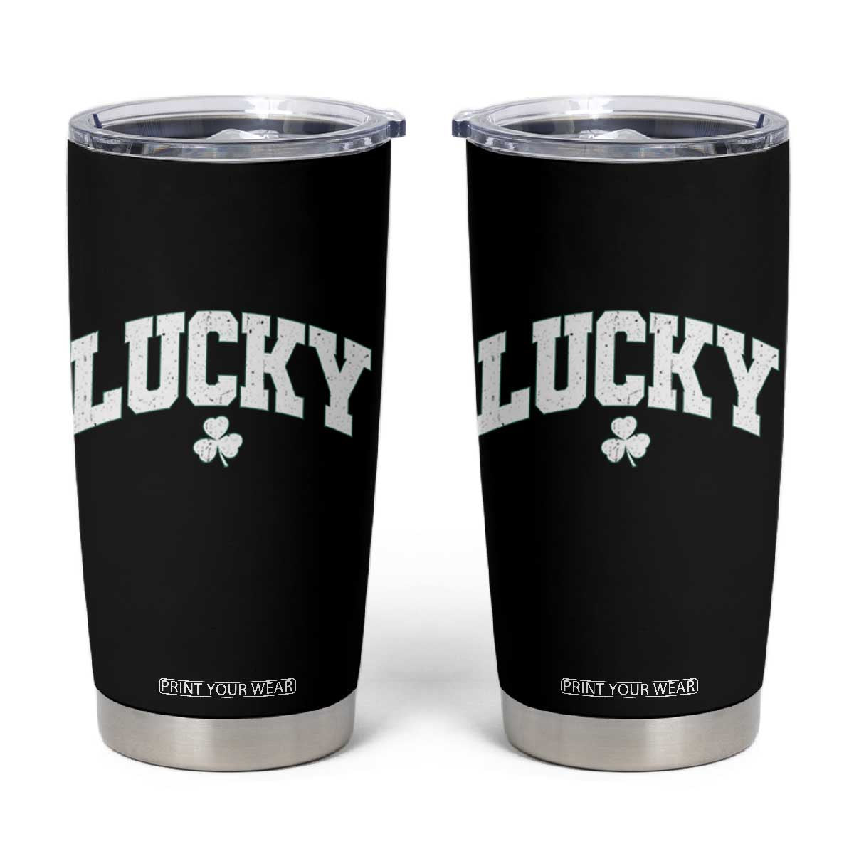 Retro Lucky Tumbler Cup St Patricks Day Irish Shamrock Varsity TS10 Black Print Your Wear
