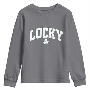 Retro Lucky Youth Sweatshirt St Patricks Day Irish Shamrock Varsity TS10 Charcoal Print Your Wear