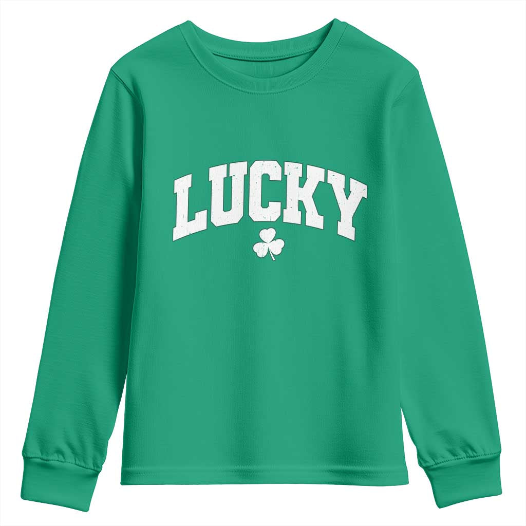 Retro Lucky Youth Sweatshirt St Patricks Day Irish Shamrock Varsity TS10 Irish Green Print Your Wear