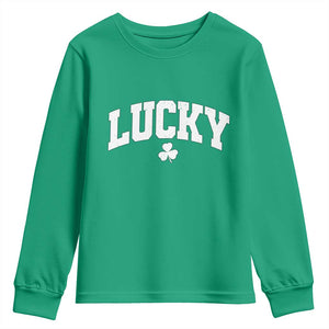 Retro Lucky Youth Sweatshirt St Patricks Day Irish Shamrock Varsity TS10 Irish Green Print Your Wear