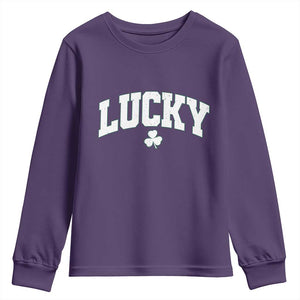 Retro Lucky Youth Sweatshirt St Patricks Day Irish Shamrock Varsity TS10 Purple Print Your Wear
