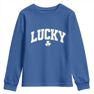 Retro Lucky Youth Sweatshirt St Patricks Day Irish Shamrock Varsity TS10 Royal Blue Print Your Wear