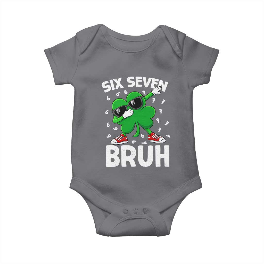 Funny Irish St Patricks Day Shamrock 67 Meme Baby Onesie Six Seven Bruh Gen Alpha Slang TS10 Charcoal Print Your Wear