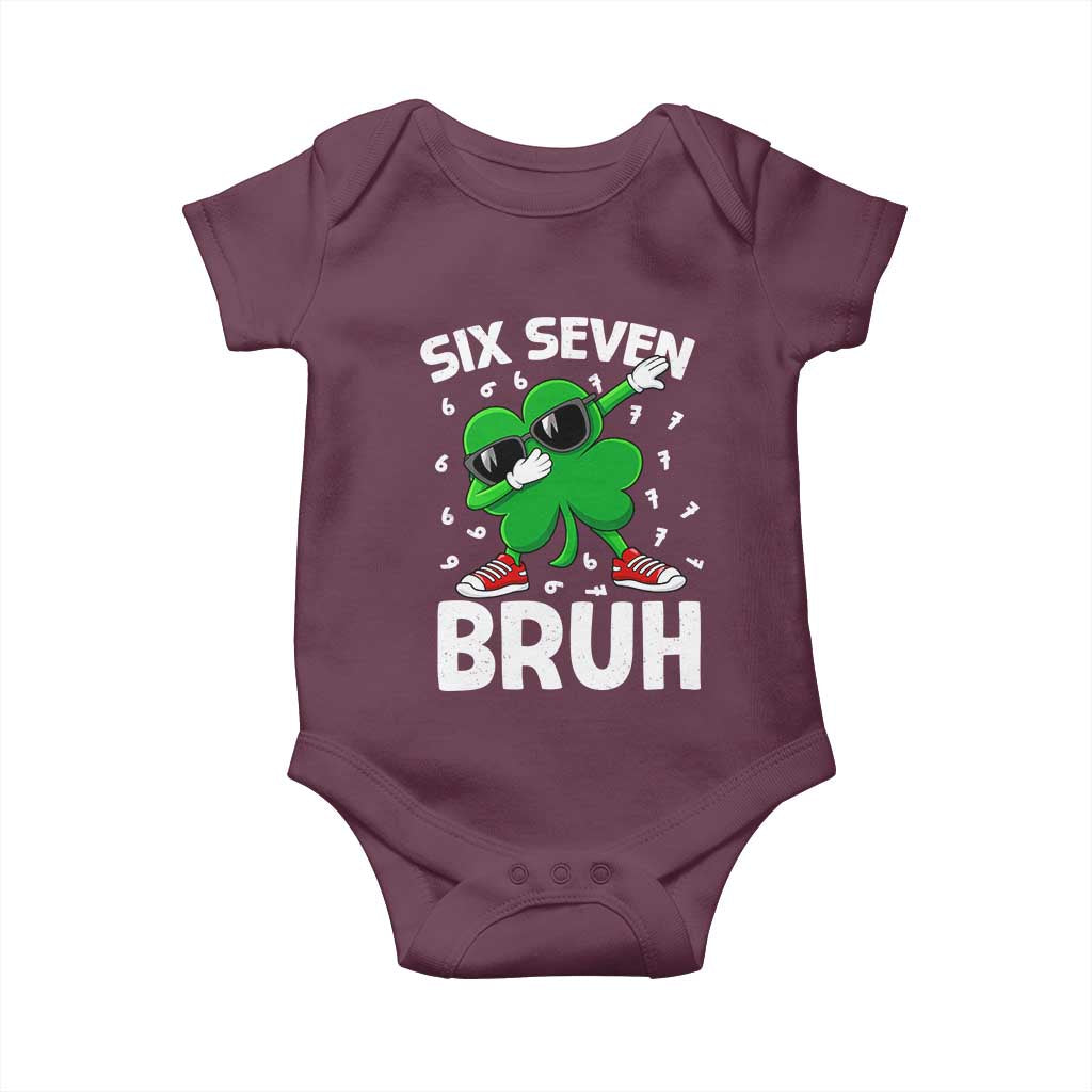 Funny Irish St Patricks Day Shamrock 67 Meme Baby Onesie Six Seven Bruh Gen Alpha Slang TS10 Maroon Print Your Wear