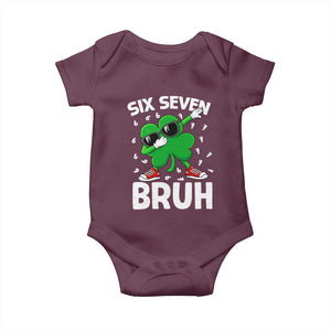 Funny Irish St Patricks Day Shamrock 67 Meme Baby Onesie Six Seven Bruh Gen Alpha Slang TS10 Maroon Print Your Wear