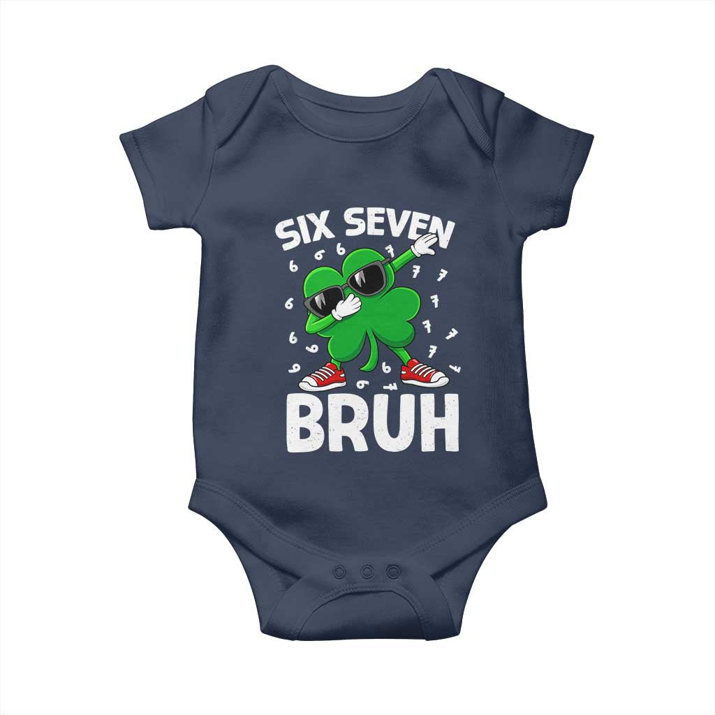 Funny Irish St Patricks Day Shamrock 67 Meme Baby Onesie Six Seven Bruh Gen Alpha Slang TS10 Navy Print Your Wear