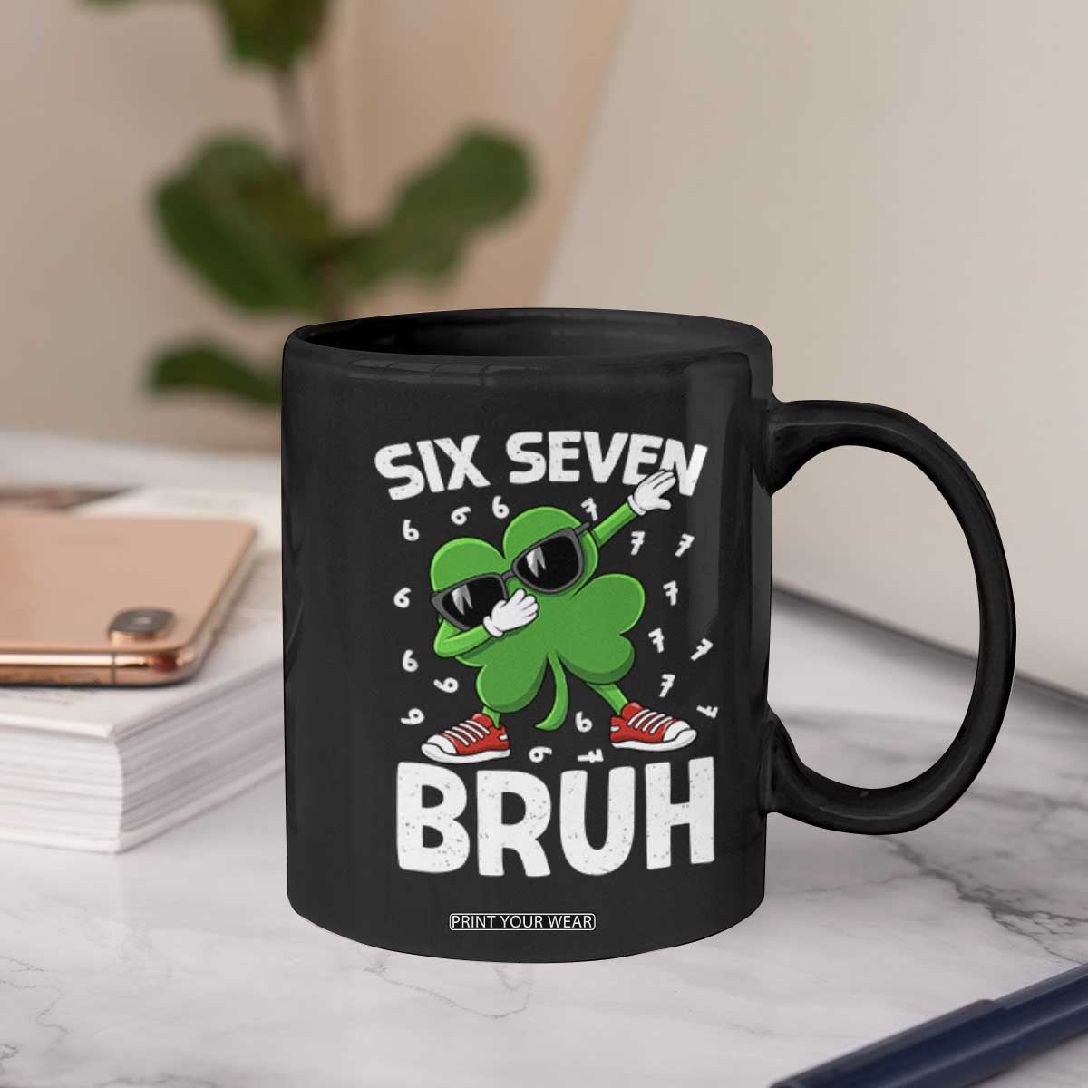 Funny Irish St Patricks Day Shamrock 67 Meme Coffee Mug Six Seven Bruh Gen Alpha Slang TS10 Print Your Wear