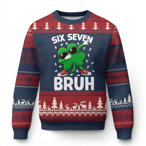 Funny Irish St Patricks Day Shamrock 67 Meme Ugly Christmas Sweater Six Seven Bruh Gen Alpha Slang TS10 Navy Red Print Your Wear