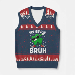 Funny Irish St Patricks Day Shamrock 67 Meme V-Neck Knit Sweater Vest Six Seven Bruh Gen Alpha Slang TS10 Navy Red Print Your Wear