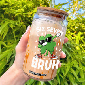 Funny Irish St Patricks Day Shamrock 67 Meme Glass Can Six Seven Bruh Gen Alpha Slang TS10 Black Print Your Wear