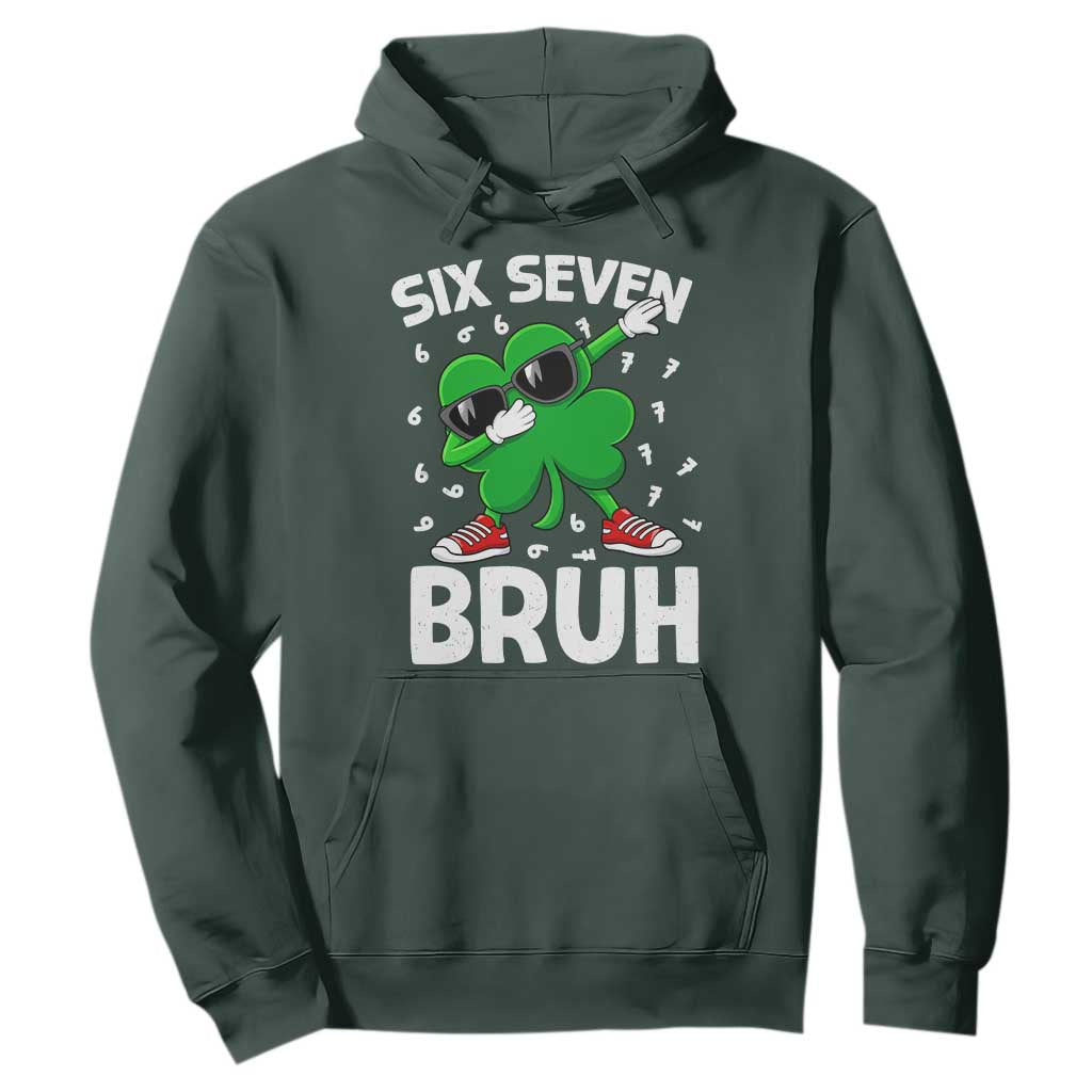 Funny Irish St Patricks Day Shamrock 67 Meme Hoodie Six Seven Bruh Gen Alpha Slang TS10 Dark Forest Green Print Your Wear