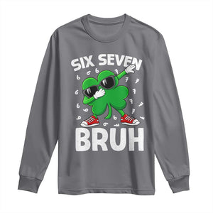 Funny Irish St Patricks Day Shamrock 67 Meme Long Sleeve Shirt Six Seven Bruh Gen Alpha Slang TS10 Charcoal Print Your Wear