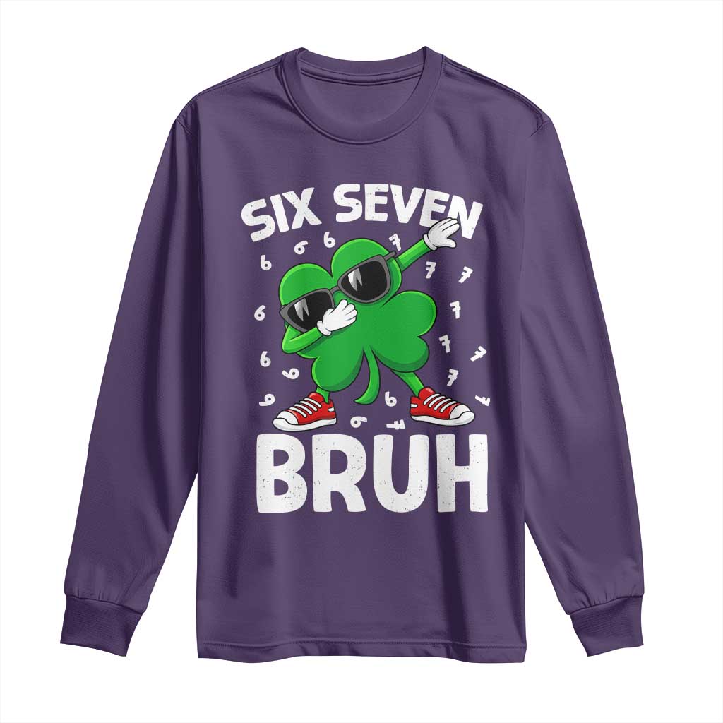 Funny Irish St Patricks Day Shamrock 67 Meme Long Sleeve Shirt Six Seven Bruh Gen Alpha Slang TS10 Purple Print Your Wear