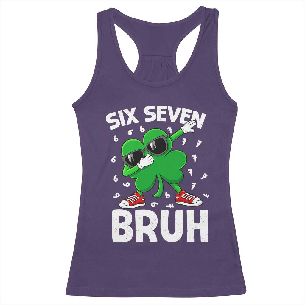 Funny Irish St Patricks Day Shamrock 67 Meme Racerback Tank Top Six Seven Bruh Gen Alpha Slang TS10 Purple Print Your Wear