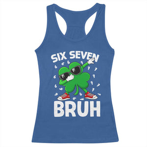 Funny Irish St Patricks Day Shamrock 67 Meme Racerback Tank Top Six Seven Bruh Gen Alpha Slang TS10 Royal Blue Print Your Wear