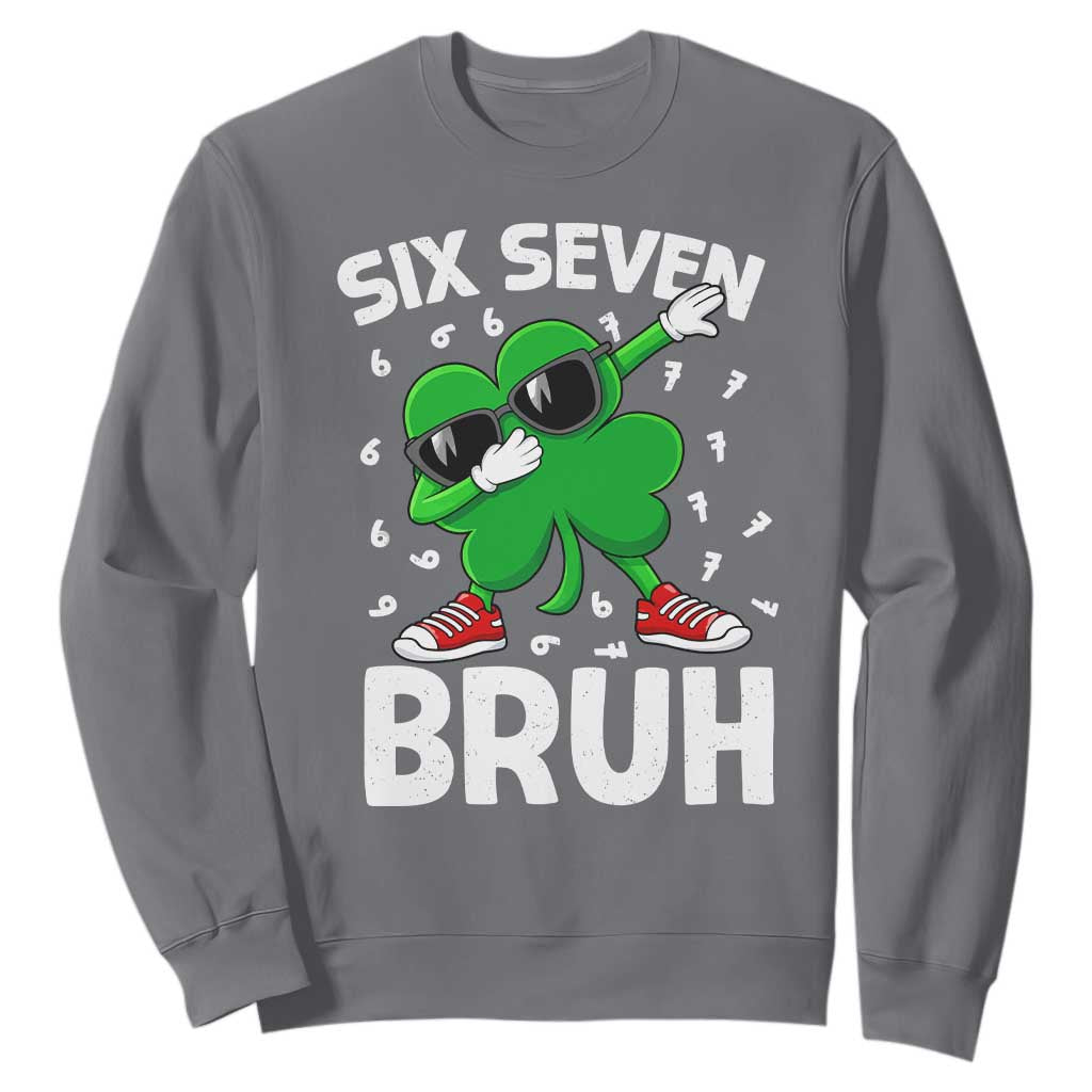 Funny Irish St Patricks Day Shamrock 67 Meme Sweatshirt Six Seven Bruh Gen Alpha Slang TS10 Charcoal Print Your Wear