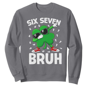 Funny Irish St Patricks Day Shamrock 67 Meme Sweatshirt Six Seven Bruh Gen Alpha Slang TS10 Charcoal Print Your Wear
