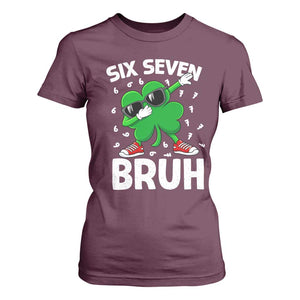 Funny Irish St Patricks Day Shamrock 67 Meme T Shirt For Women Six Seven Bruh Gen Alpha Slang TS10 Maroon Print Your Wear