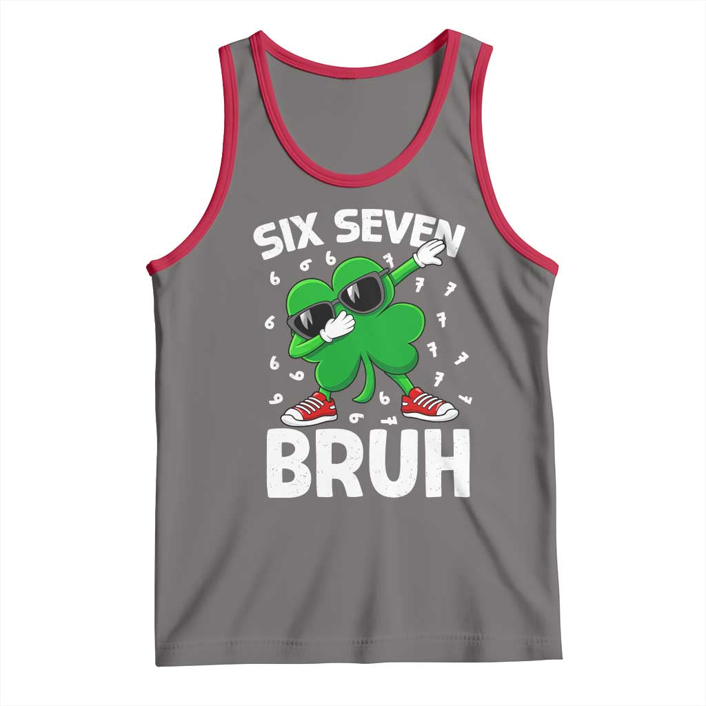 Funny Irish St Patricks Day Shamrock 67 Meme Tank Top Six Seven Bruh Gen Alpha Slang TS10 Deep Heather Red Print Your Wear