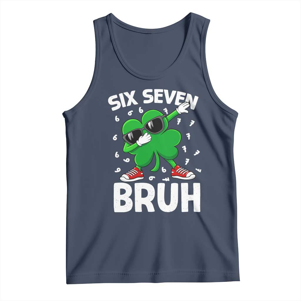 Funny Irish St Patricks Day Shamrock 67 Meme Tank Top Six Seven Bruh Gen Alpha Slang TS10 Navy Print Your Wear