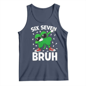 Funny Irish St Patricks Day Shamrock 67 Meme Tank Top Six Seven Bruh Gen Alpha Slang TS10 Navy Print Your Wear