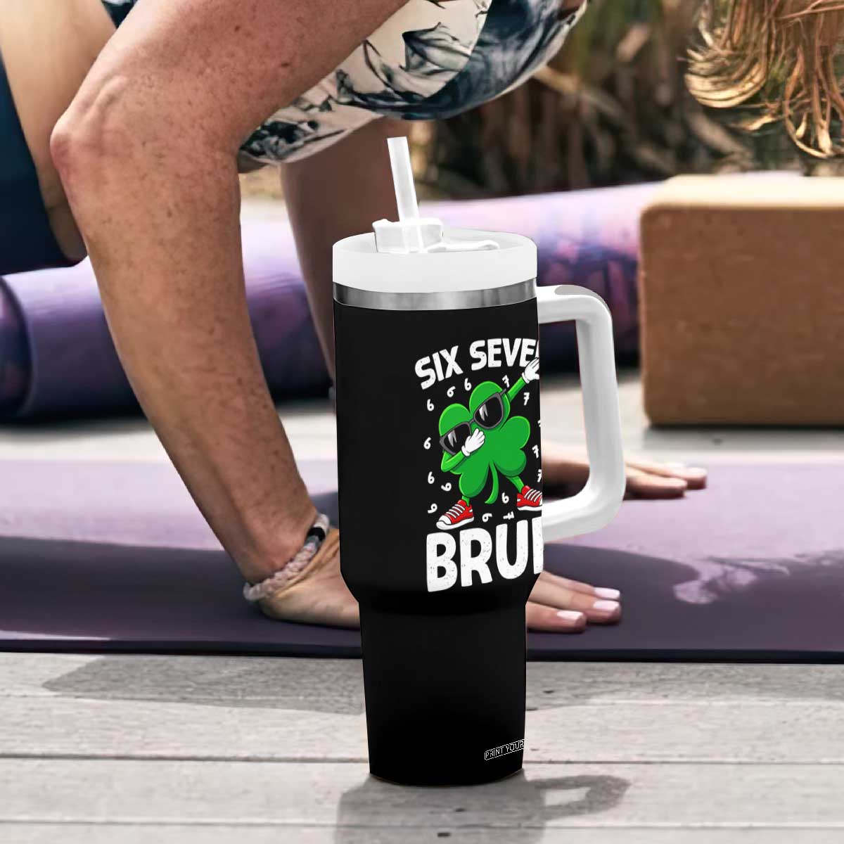 Funny Irish St Patricks Day Shamrock 67 Meme Tumbler With Handle Six Seven Bruh Gen Alpha Slang TS10 Print Your Wear