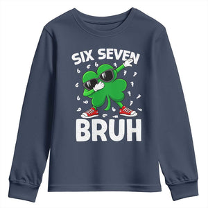 Funny Irish St Patricks Day Shamrock 67 Meme Youth Sweatshirt Six Seven Bruh Gen Alpha Slang TS10 Navy Print Your Wear