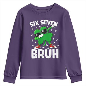 Funny Irish St Patricks Day Shamrock 67 Meme Youth Sweatshirt Six Seven Bruh Gen Alpha Slang TS10 Purple Print Your Wear