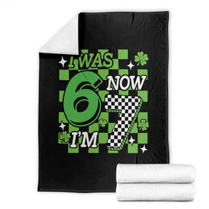 I Was 6 Now I'm 7 Throw Blanket Funny 7th 67 Birthday Meme Lucky Shamrock Checkered TS10 Black Print Your Wear