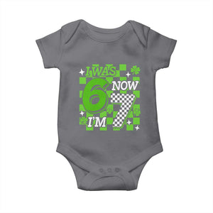 I Was 6 Now I'm 7 Baby Onesie Funny 7th 67 Birthday Meme Lucky Shamrock Checkered TS10 Charcoal Print Your Wear